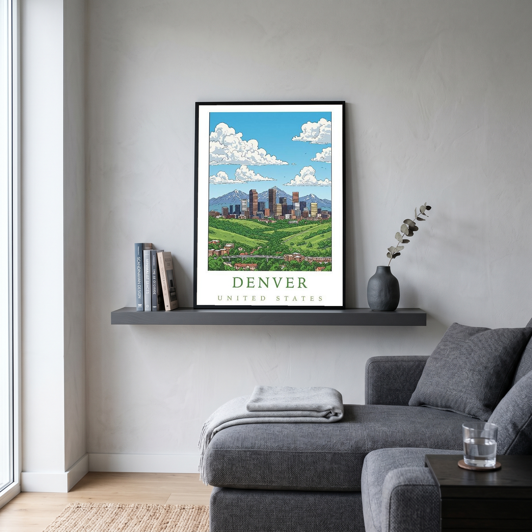 Denver Colorado Travel Poster — Rocky Mountains Mile-High Skyline Print
