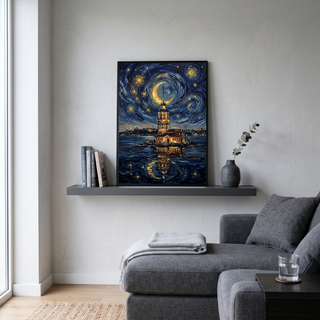 Maiden Tower Istanbul Crescent Moon Print — Van Gogh-Style Bosphorus Wall Art