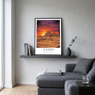 Cairo Egypt Travel Poster — Pyramids Sphinx Sunset Wall Art Print