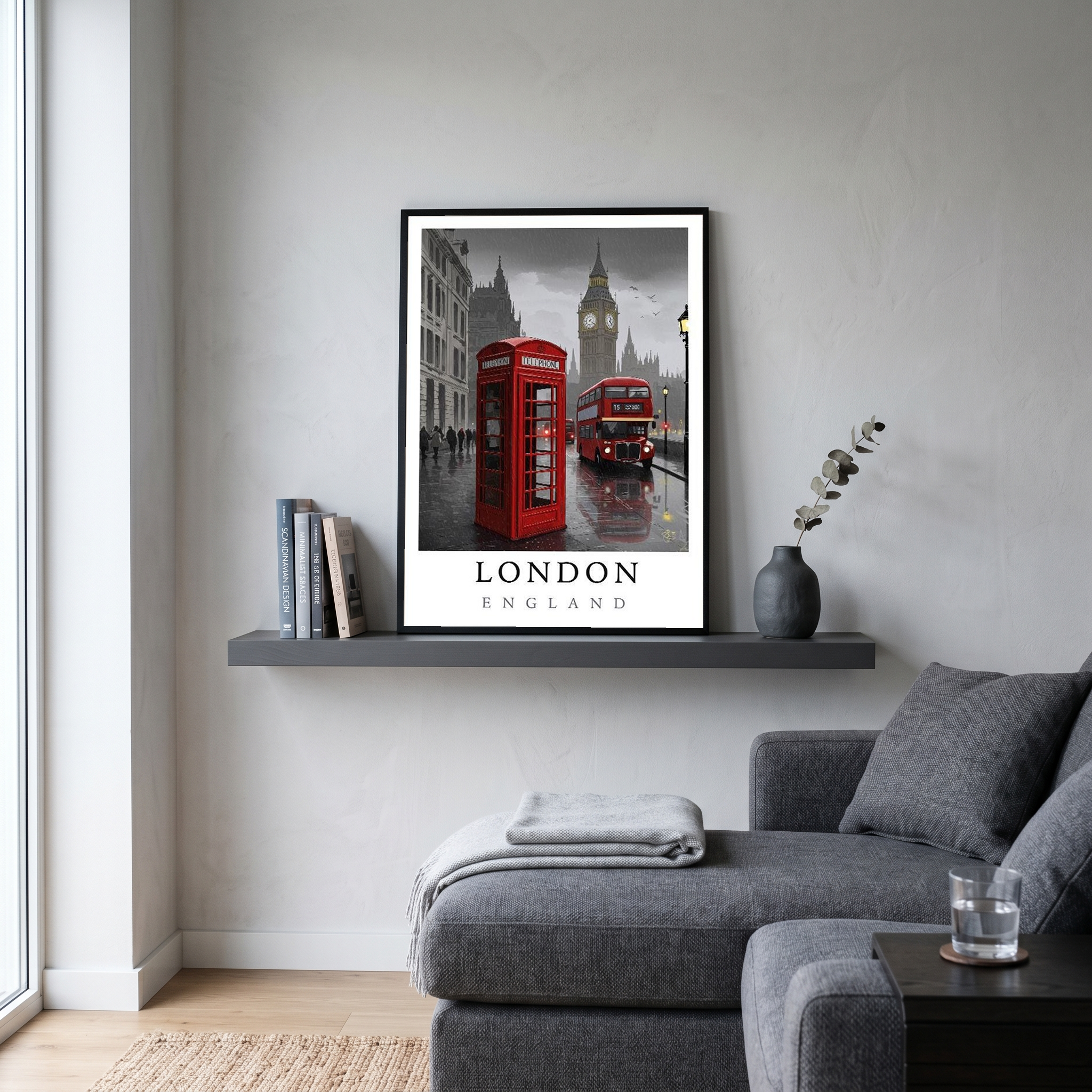 London Travel Poster — Big Ben Red Bus Telephone Box Iconic Print