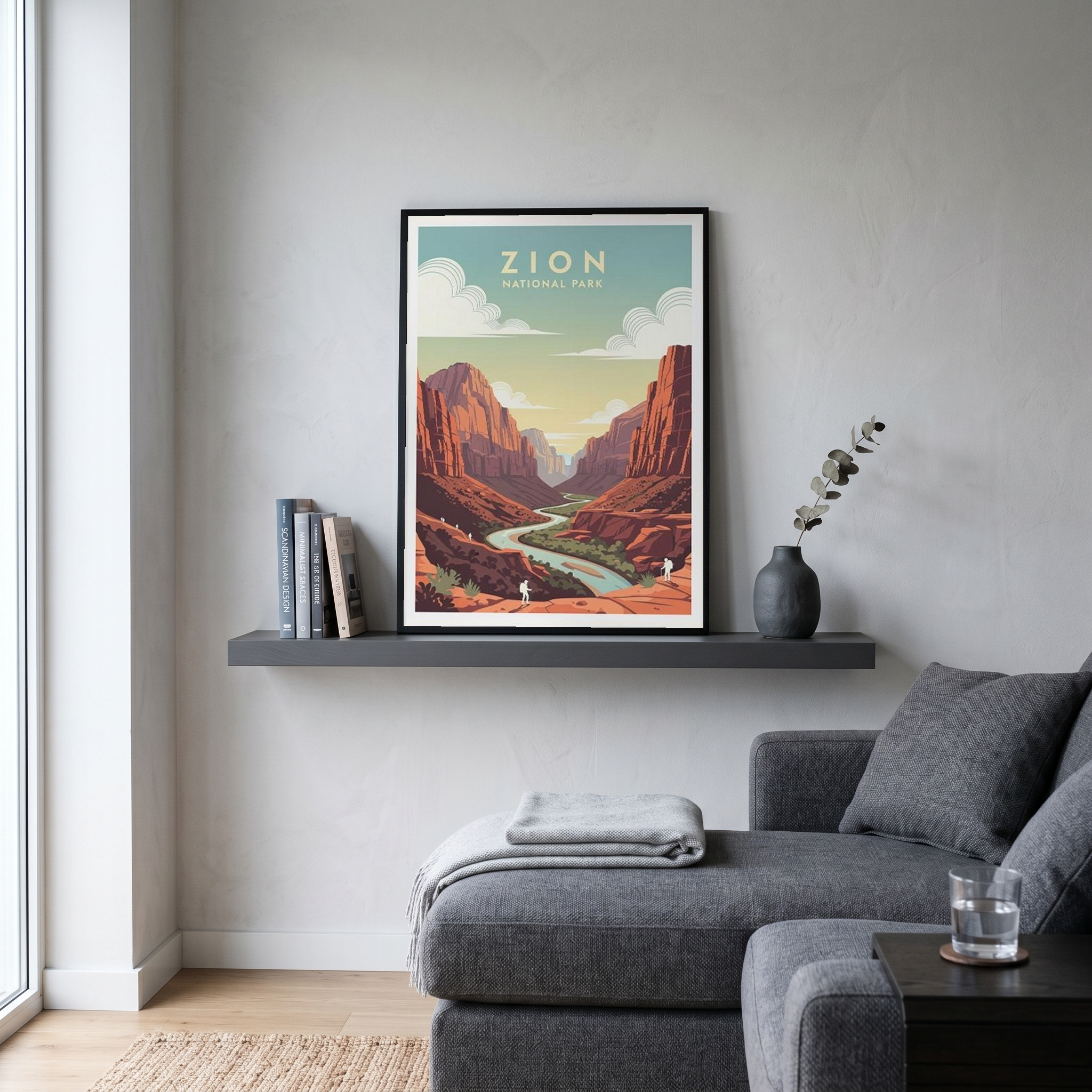 Zion National Park Poster — Vintage Utah Red Canyon Travel Print