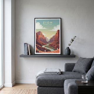 Zion National Park Poster — Vintage Utah Red Canyon Travel Print