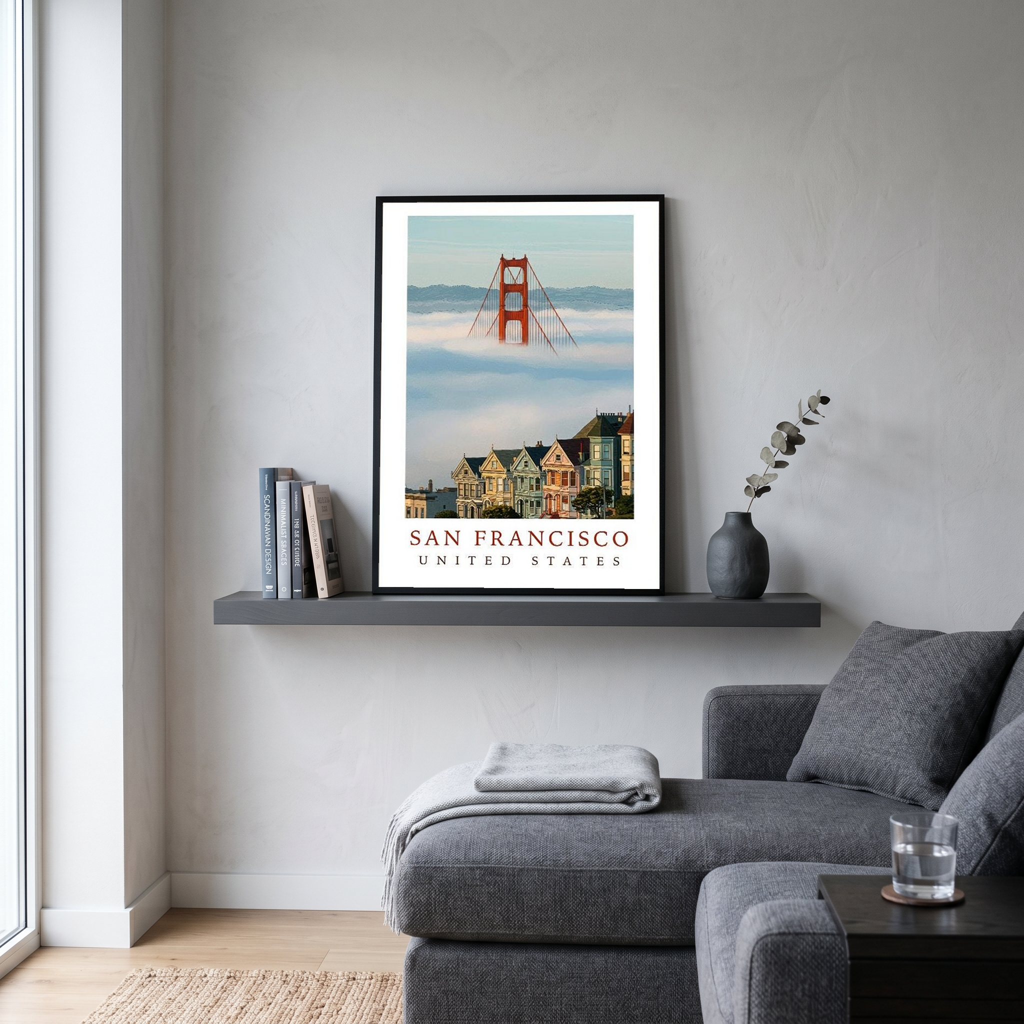 San Francisco Travel Poster — Golden Gate Bridge Painted Ladies Print