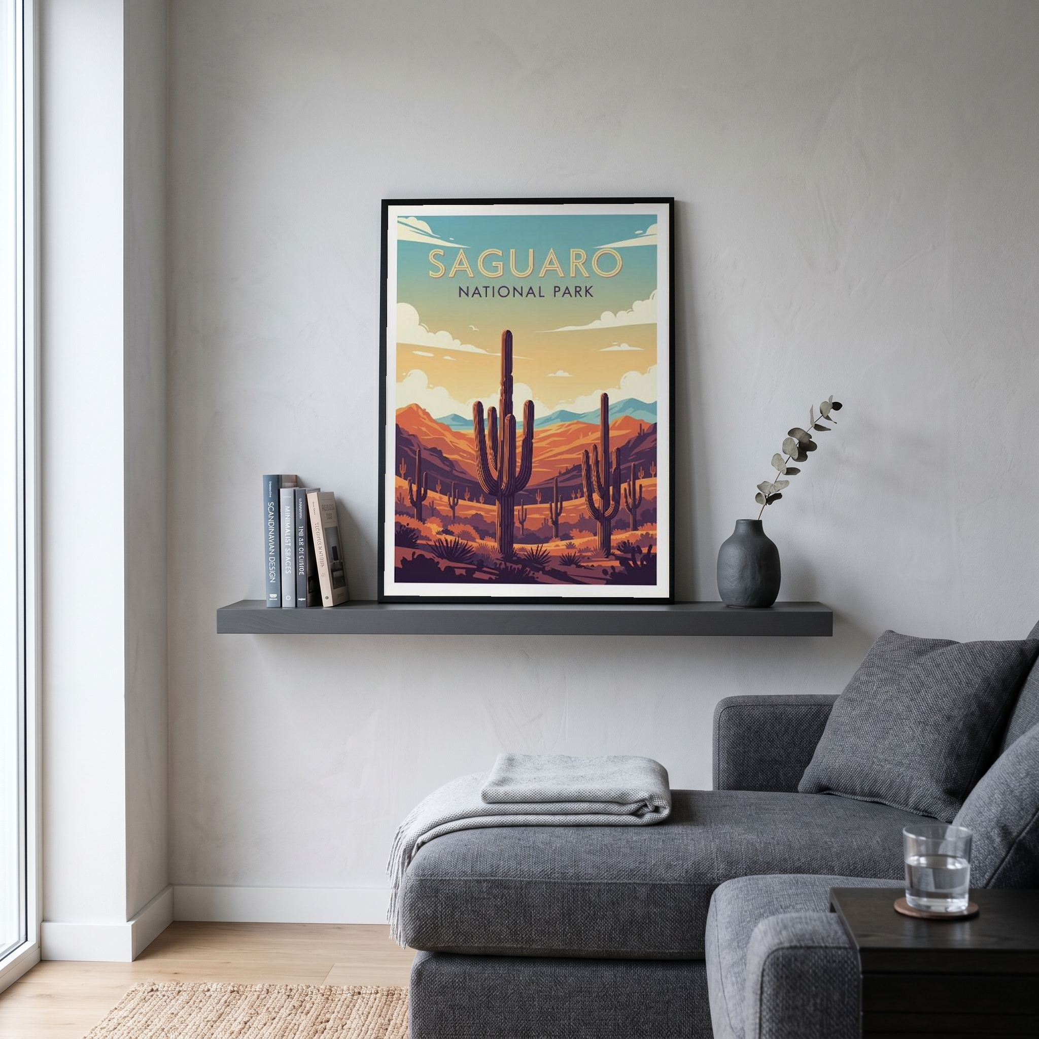 Saguaro National Park Poster — Vintage Arizona Cactus Desert Sunset Print