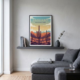 Saguaro National Park Poster — Vintage Arizona Cactus Desert Sunset Print