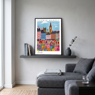 London Flower Market Print — Big Ben Cityscape British Botanical Art