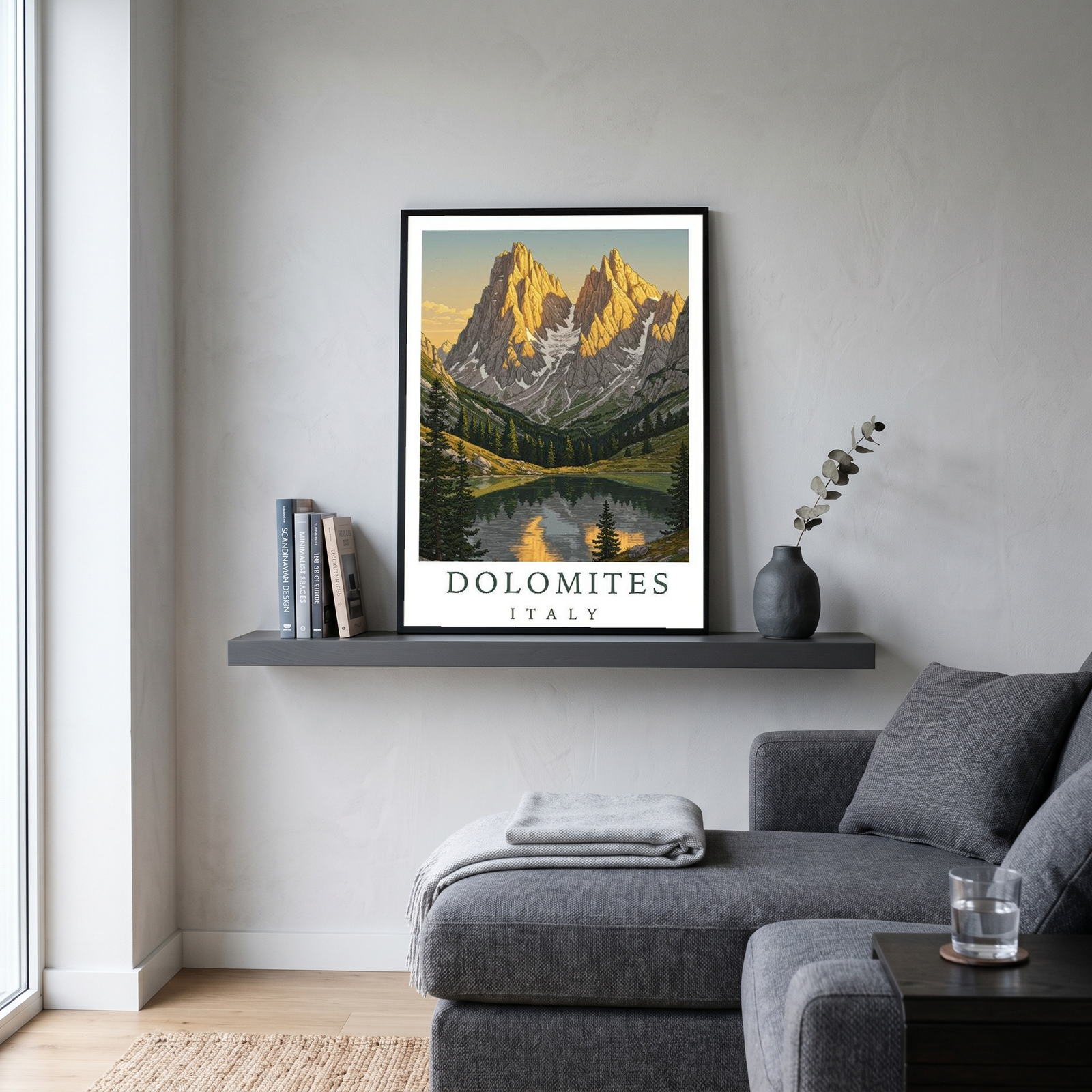 Dolomites Italy Travel Poster — Vintage Alpine Mountain Lake Print