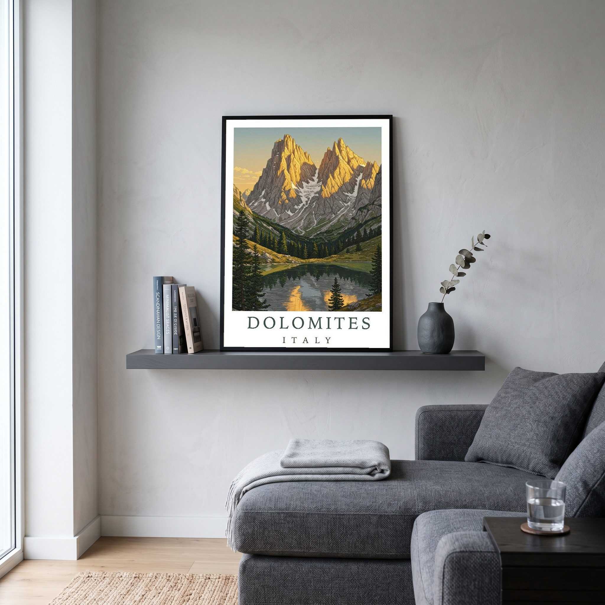 Dolomites Italy Travel Poster — Vintage Alpine Mountain Lake Print