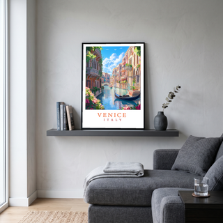 Venice Italy Travel Poster — Vintage Canal Gondola Romance Print