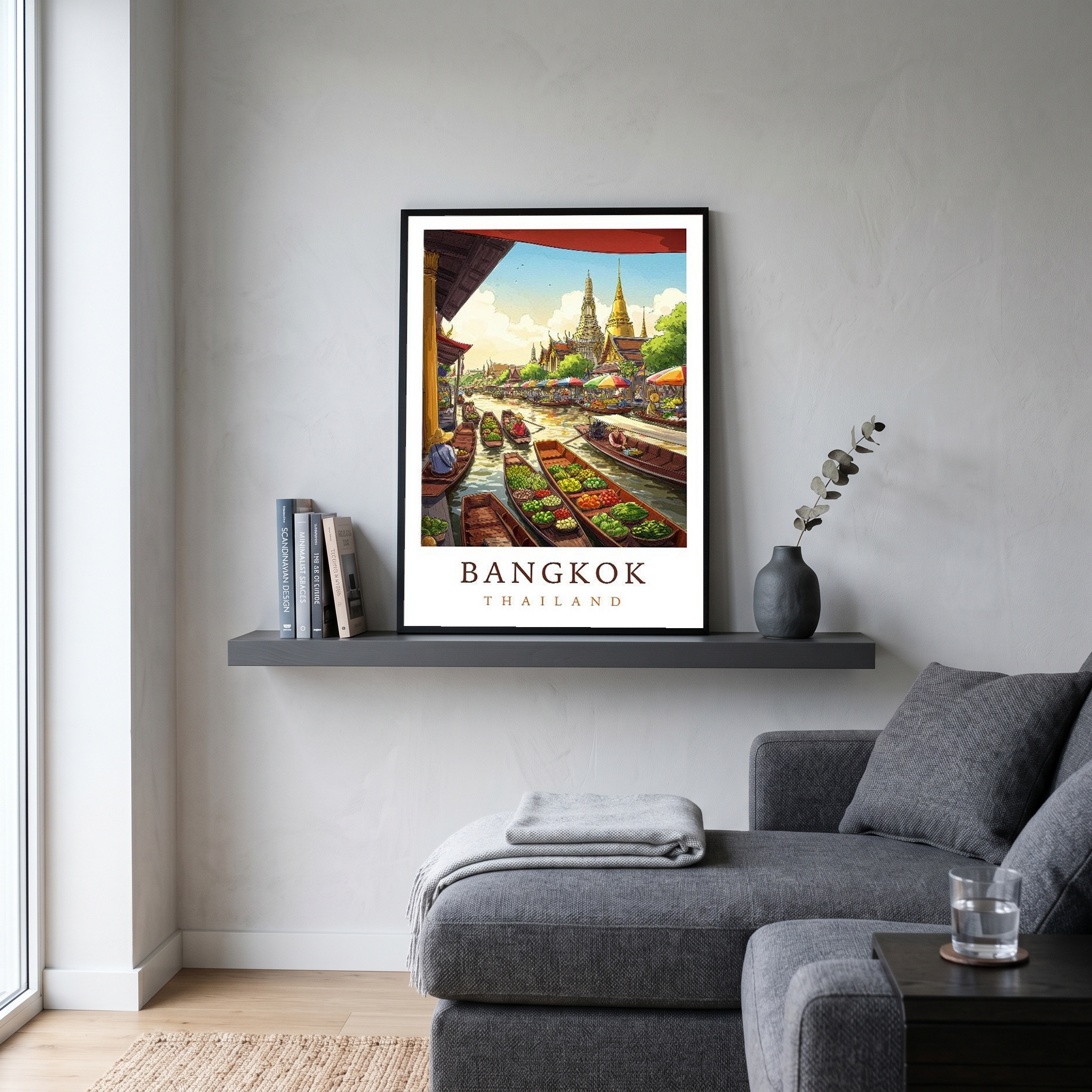 Bangkok Thailand Travel Poster — Floating Market Wat Arun Print