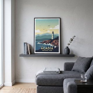 Acadia National Park Poster — Vintage Maine Lighthouse Coastal Print