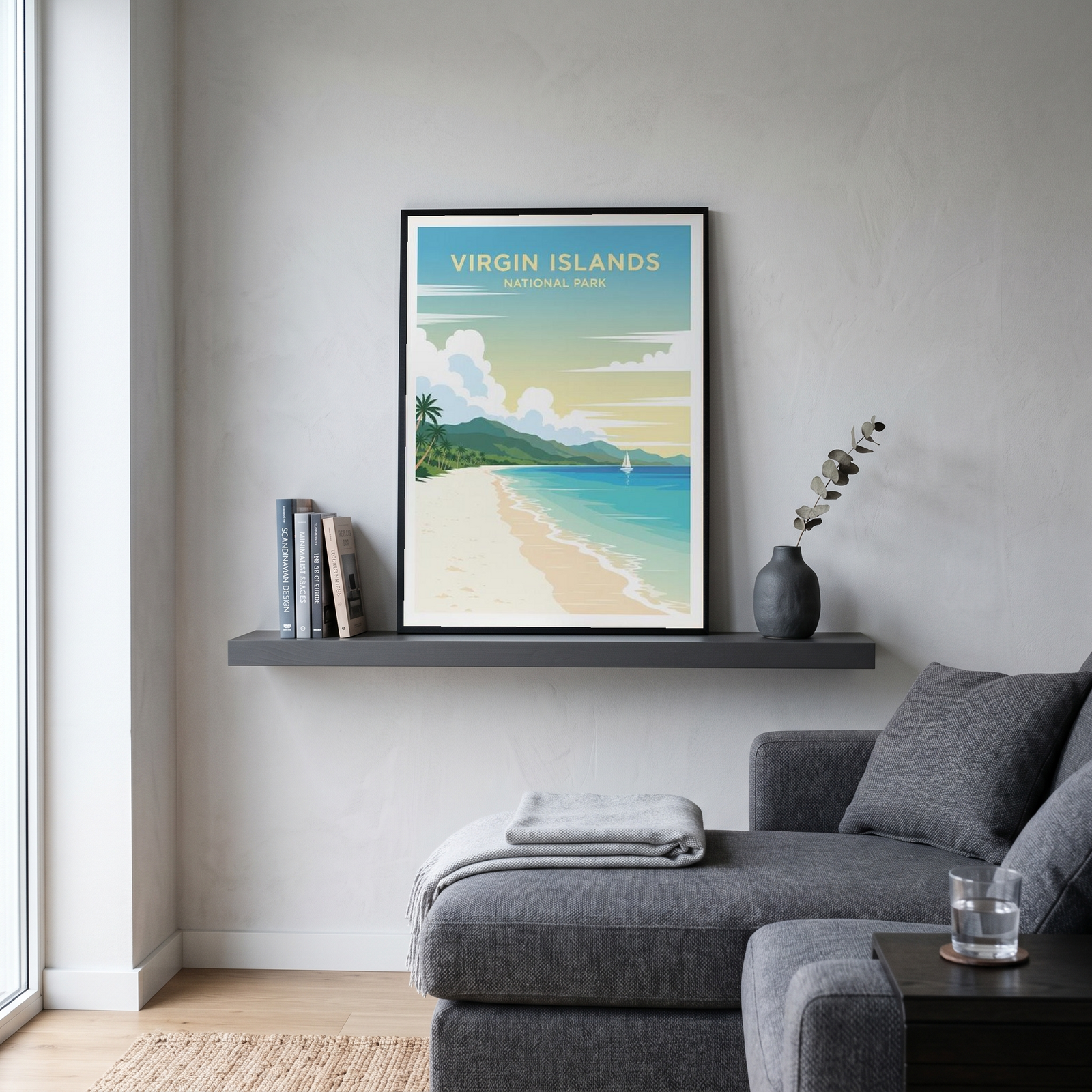 Virgin Islands National Park Poster — Vintage St. John Caribbean Beach Sailboat Print
