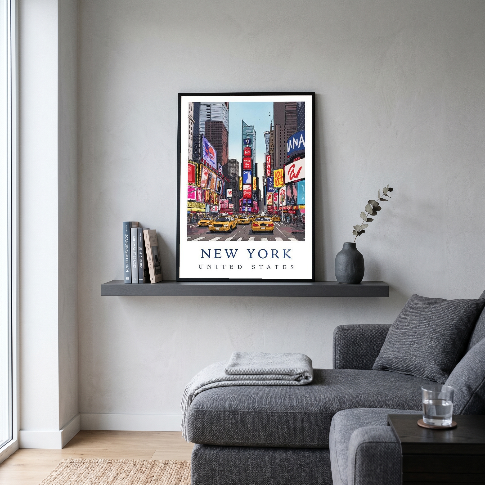 New York City Travel Poster — Times Square Yellow Cabs Iconic Print