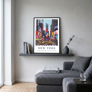 New York City Travel Poster — Times Square Yellow Cabs Iconic Print
