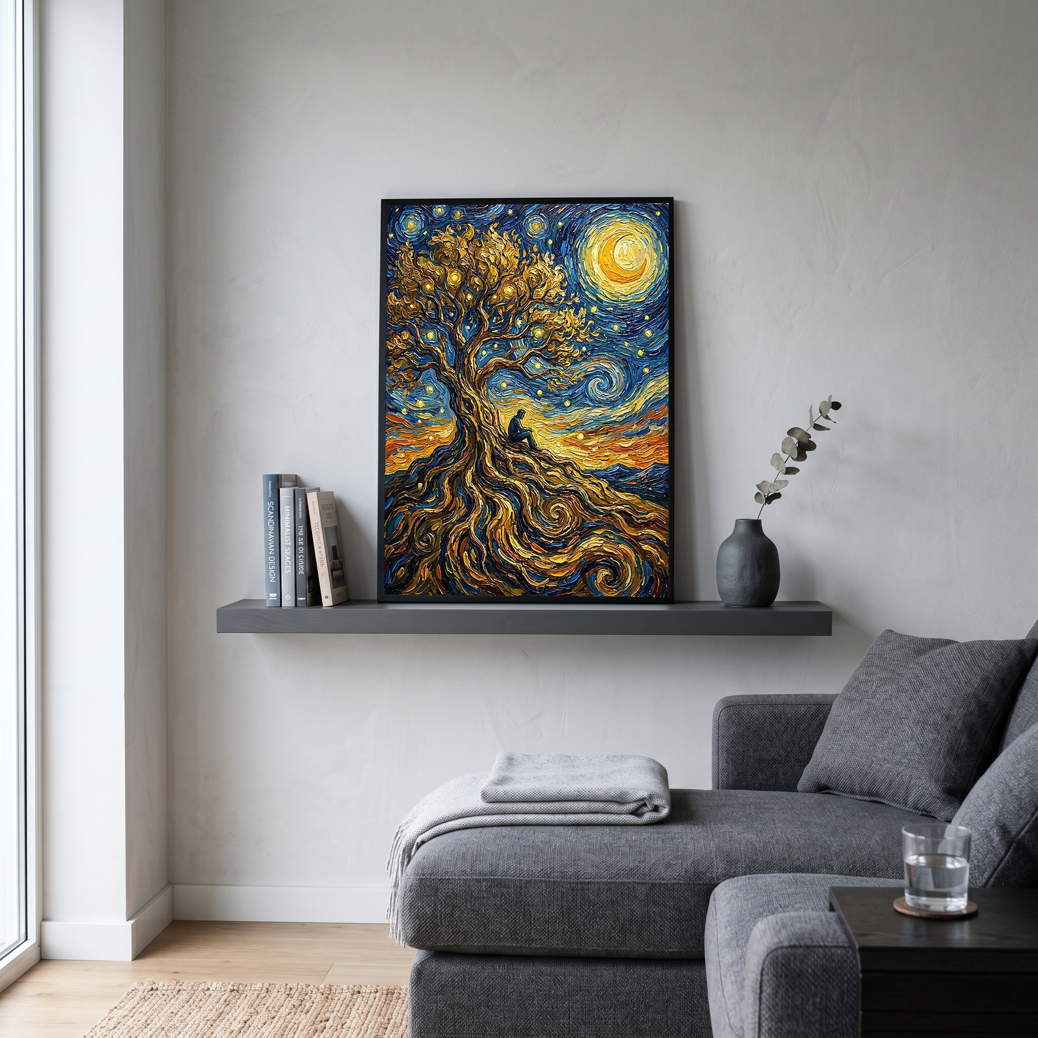 Man in Tree of Life Print — Van Gogh-Style Spiritual Reflection Wall Art