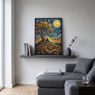 Man in Tree of Life Print — Van Gogh-Style Spiritual Reflection Wall Art