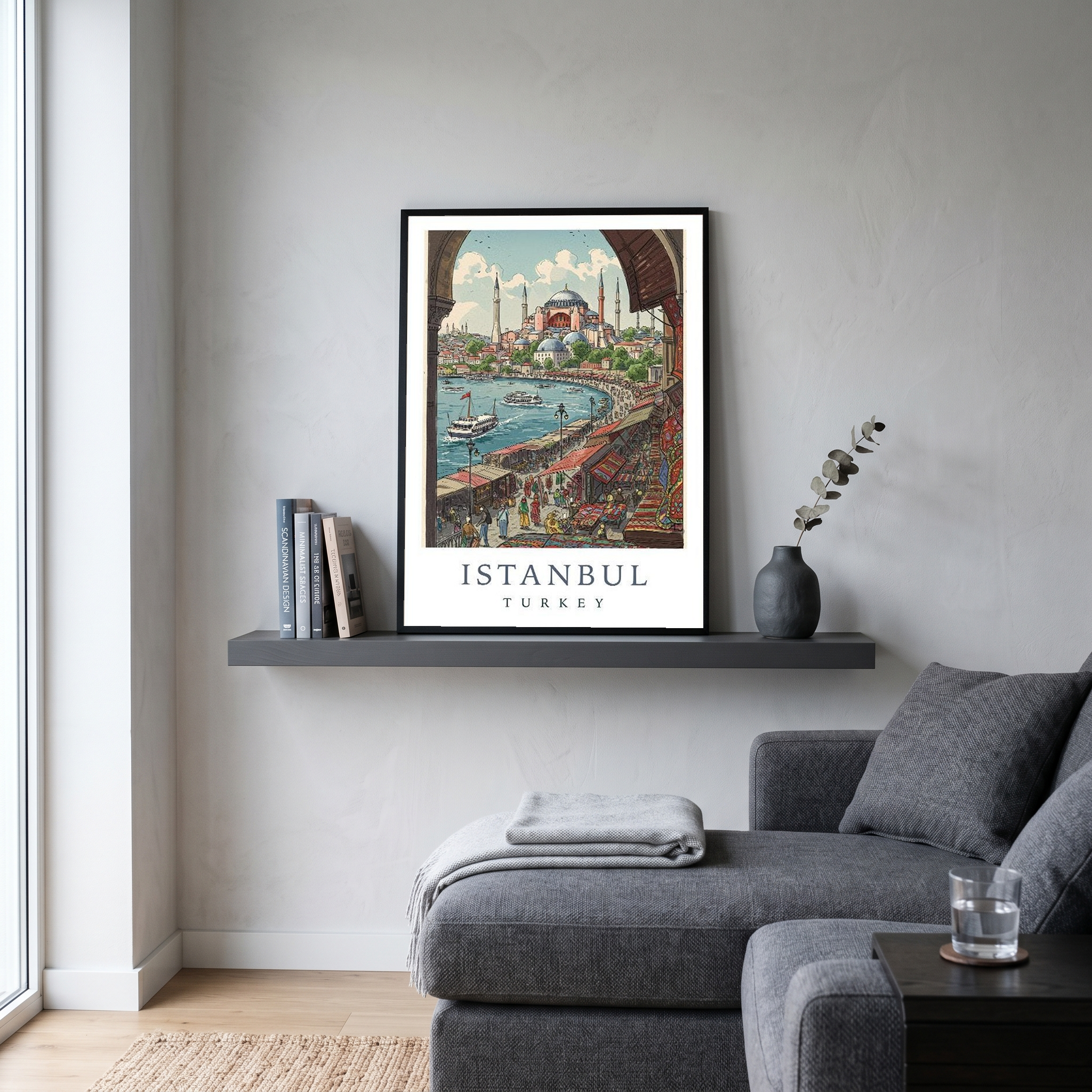 Istanbul Turkey Travel Poster — Hagia Sophia Bosphorus Bazaar Print