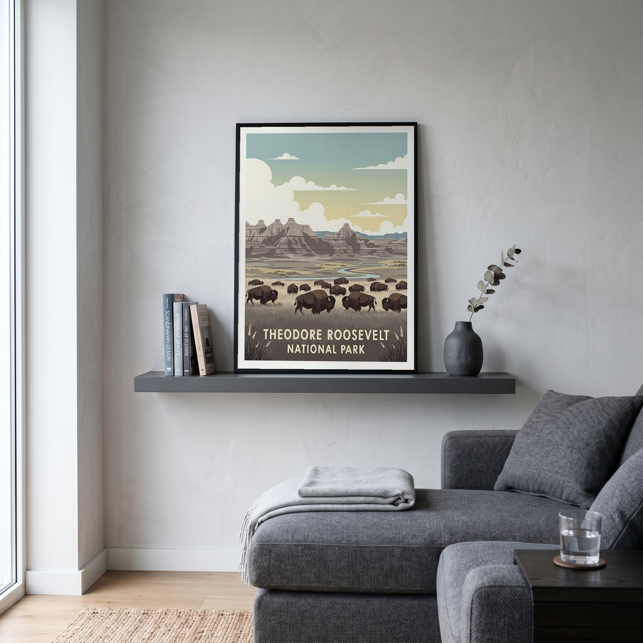 Theodore Roosevelt National Park Poster — Vintage Bison Badlands Art