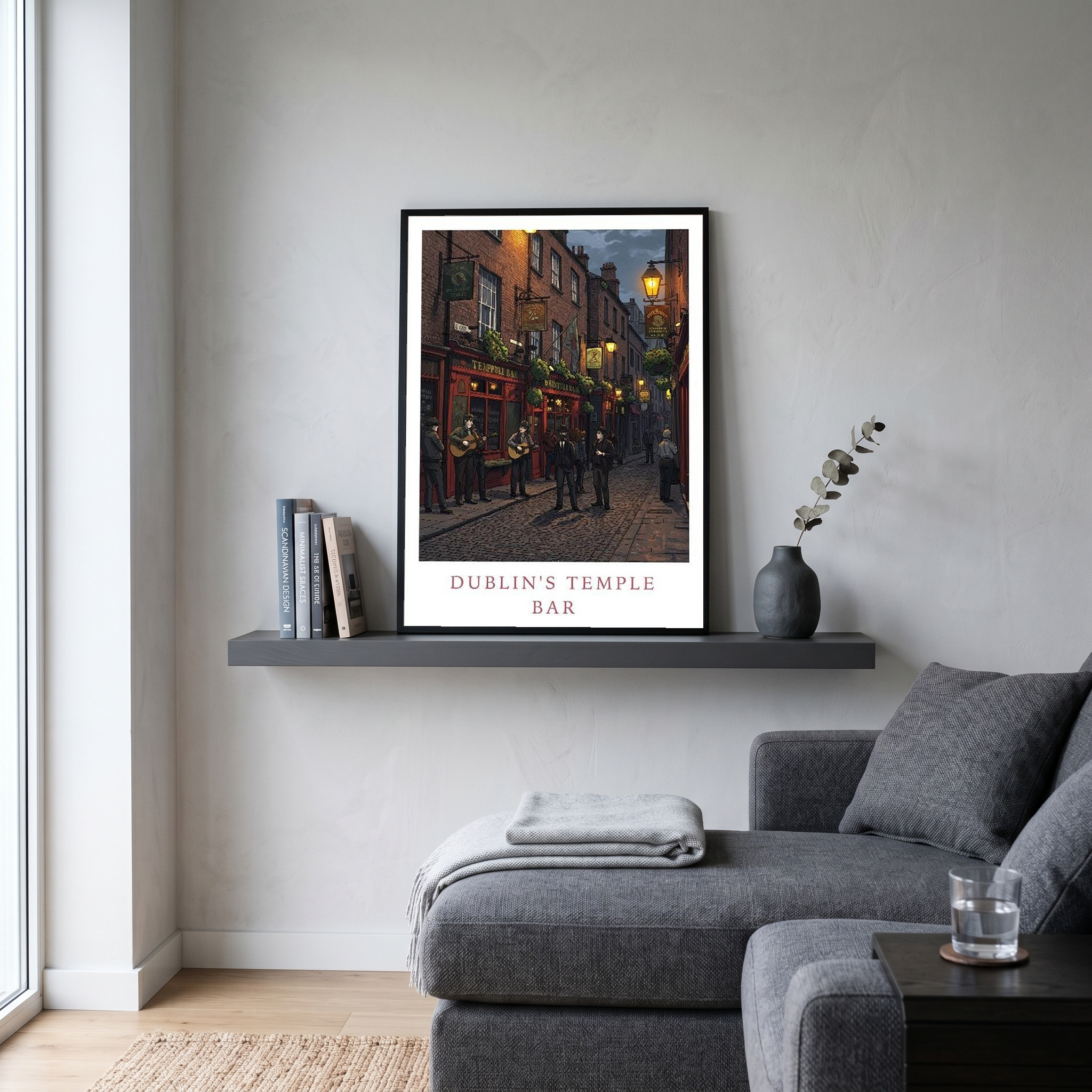 Dublin Ireland Travel Poster — Temple Bar Irish Pub Buskers Night Print