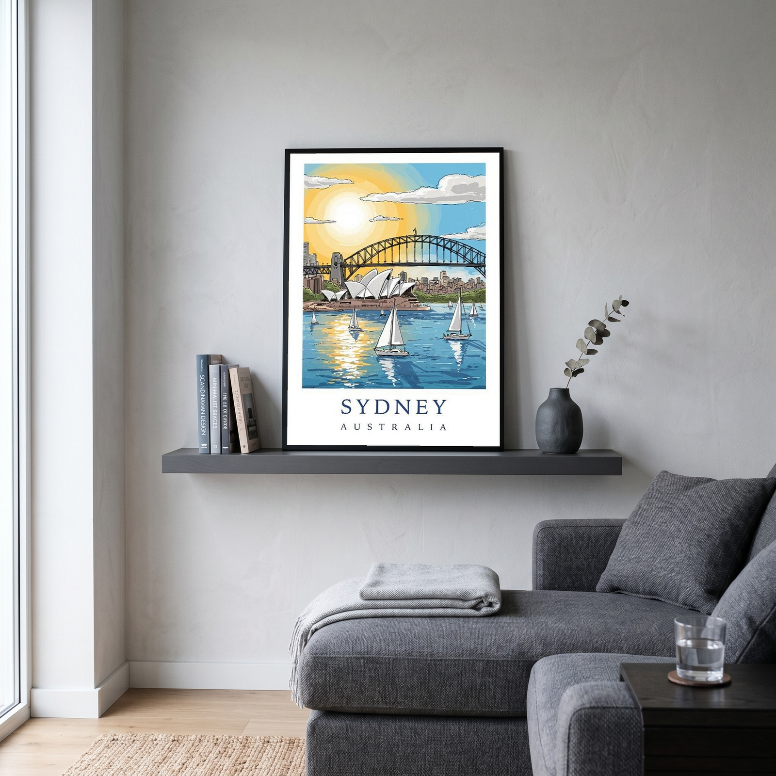 Sydney Australia Travel Poster — Opera House Harbour Bridge Sailboat Print