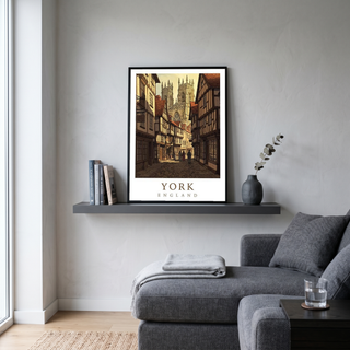 York England Travel Poster — Shambles Medieval City York Minster Print
