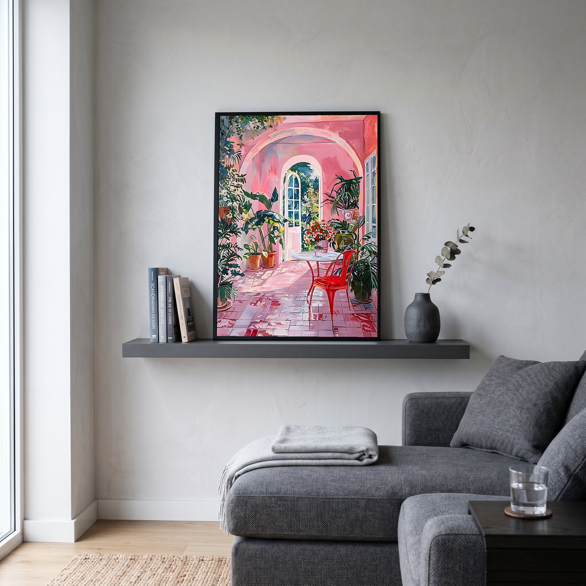 Pink Botanical Archway Painting — Lush Indoor Garden Conservatory Poster