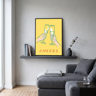 Cheers Champagne Toast Poster - Retro Cocktail Bar Cart Wall Art Print