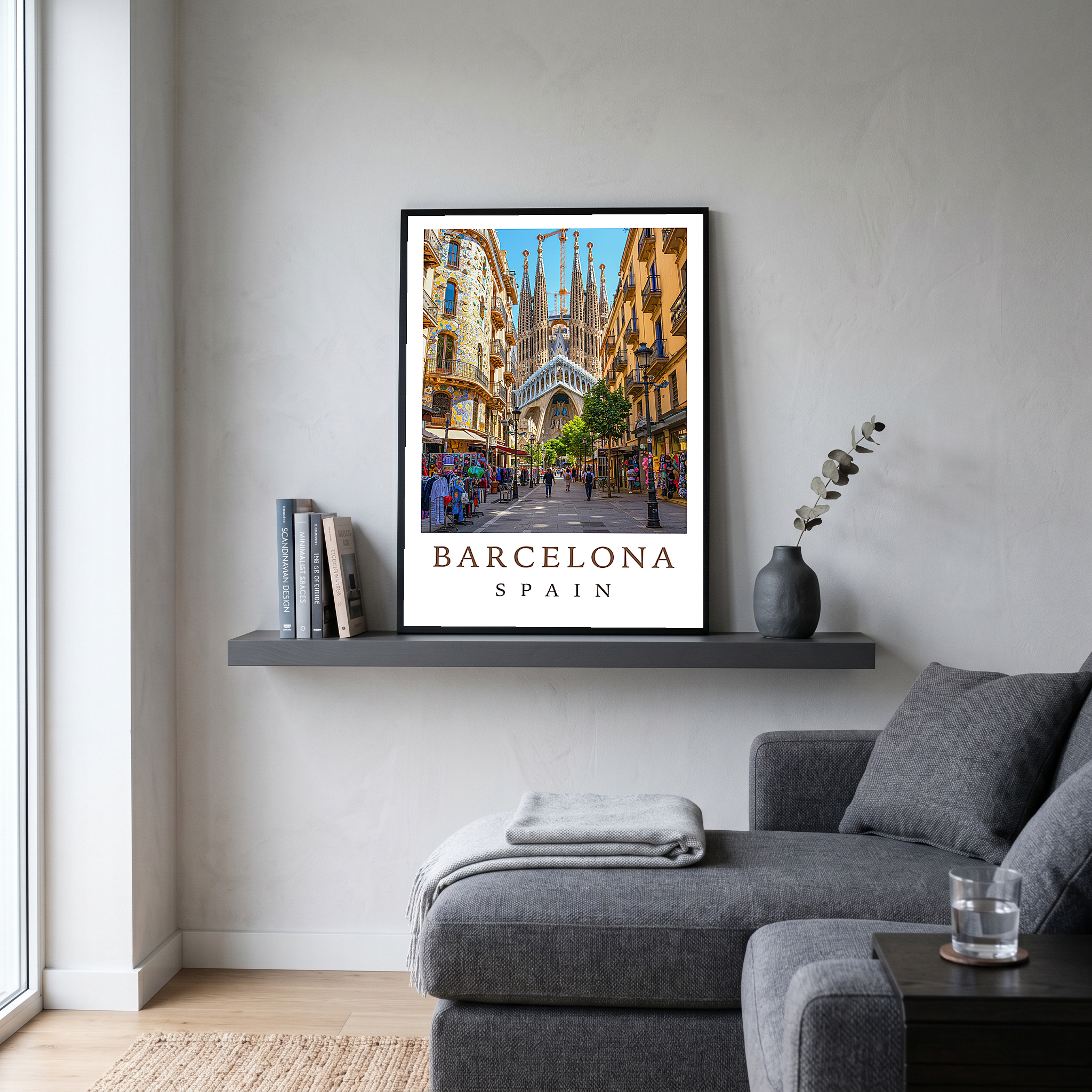 Barcelona Spain Travel Poster — Sagrada Familia Cityscape Print