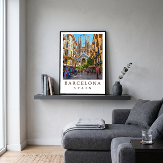 Barcelona Spain Travel Poster — Sagrada Familia Cityscape Print