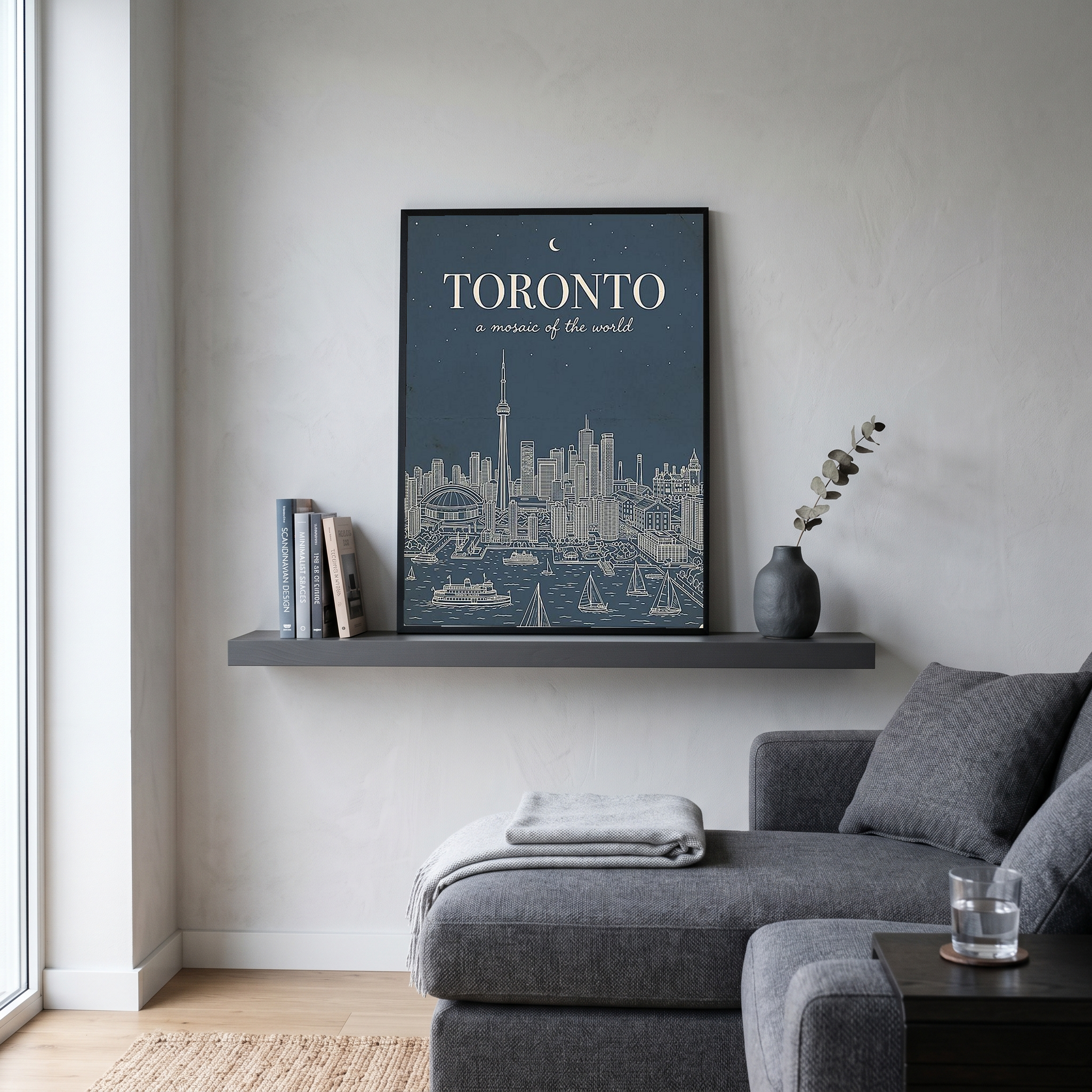 Toronto Line Art Print — Steel Navy CN Tower Skyline Harbourfront Wall Art