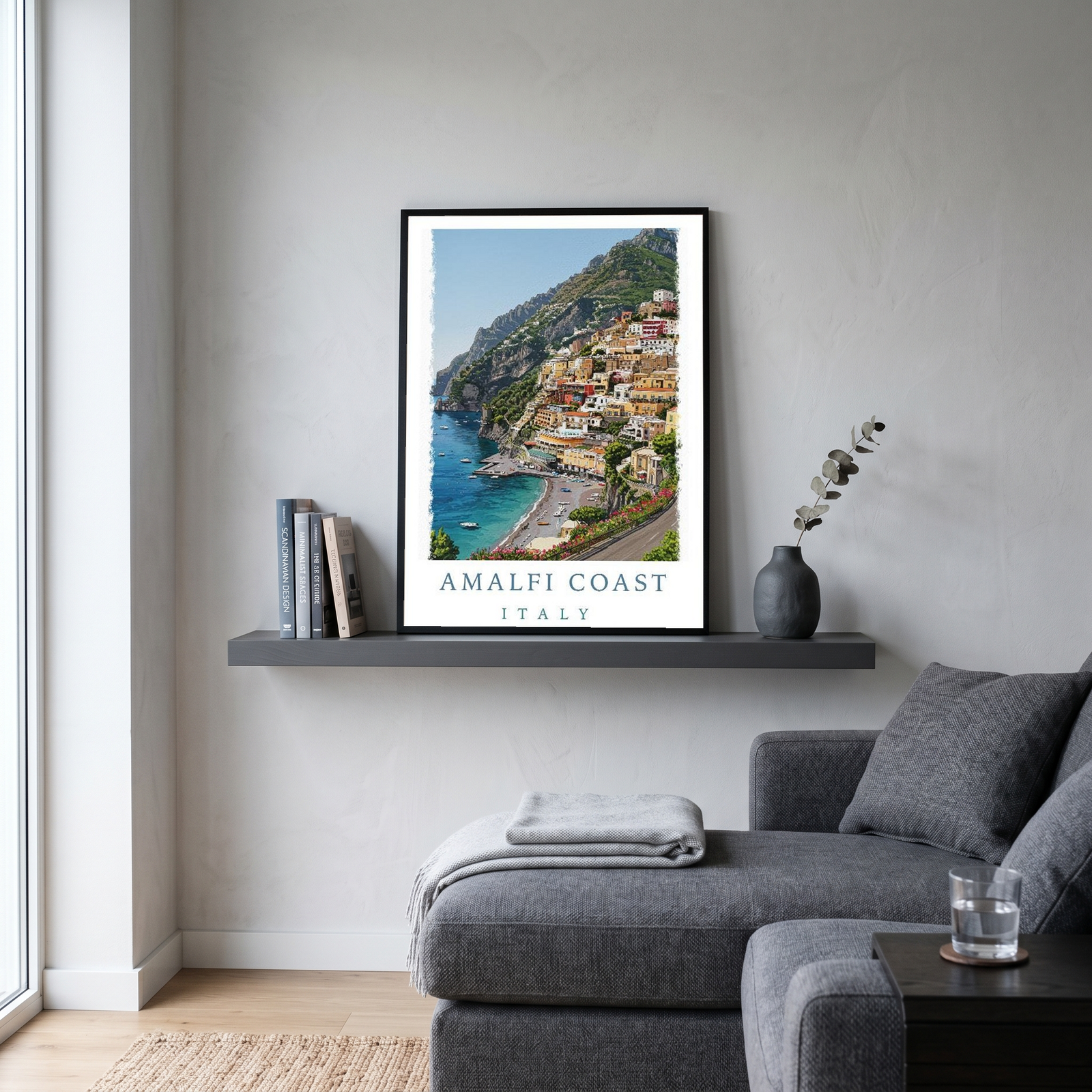Amalfi Coast Italy Travel Poster — Positano Cliffside Village Print