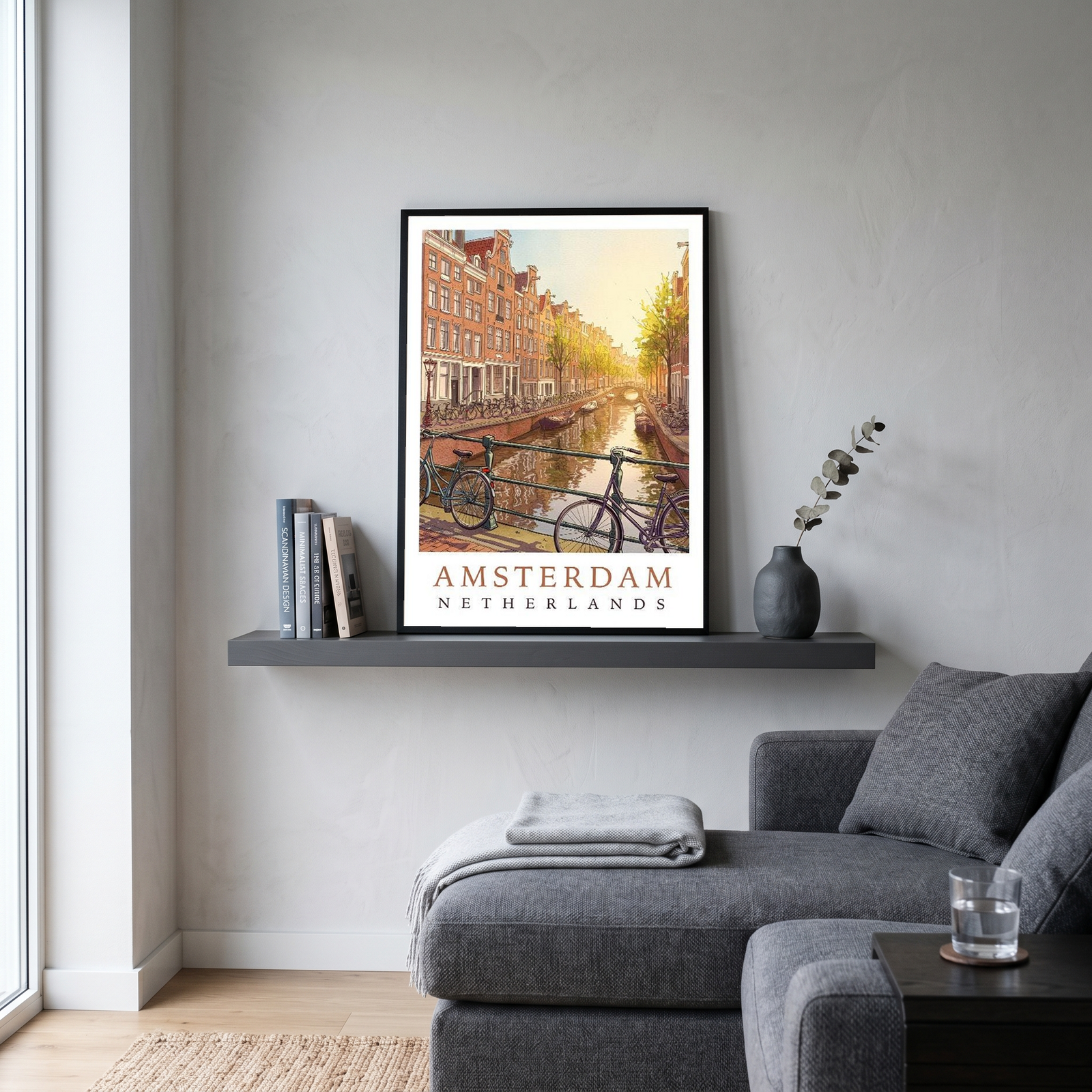 Amsterdam Netherlands Travel Poster — Canal House Bicycle Print