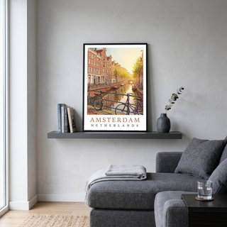 Amsterdam Netherlands Travel Poster — Canal House Bicycle Print