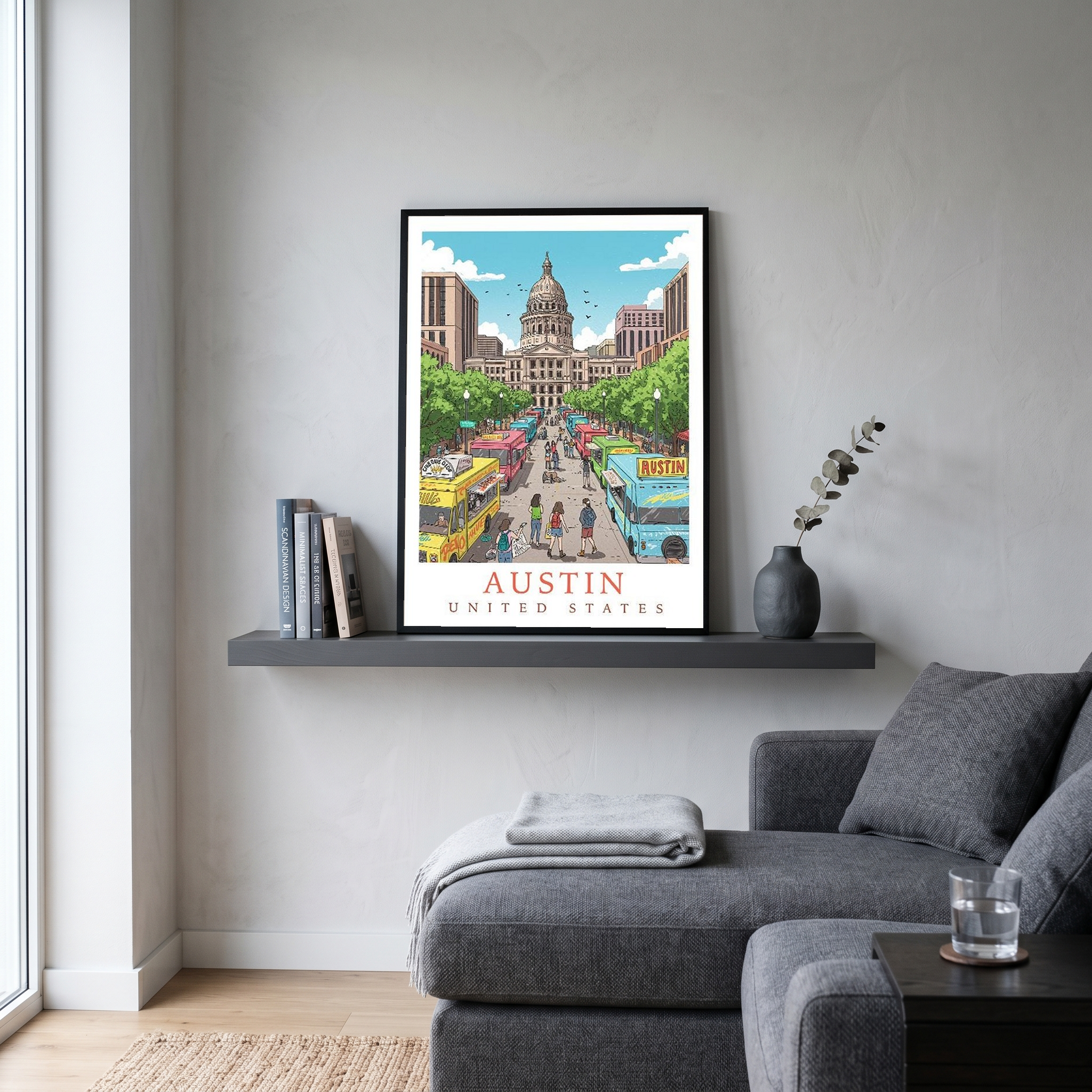 Austin Texas Travel Poster — State Capitol Food Truck Congress Print