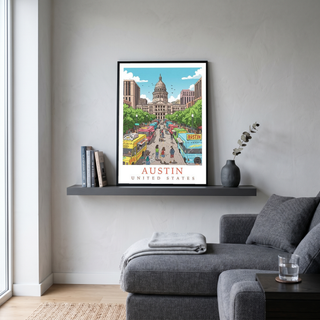 Austin Texas Travel Poster — State Capitol Food Truck Congress Print