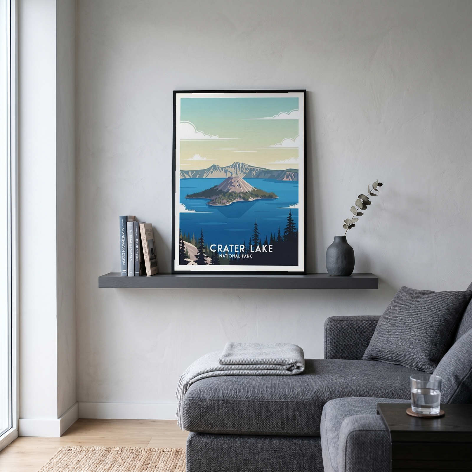 Crater Lake National Park Poster — Vintage Oregon Wizard Island Print