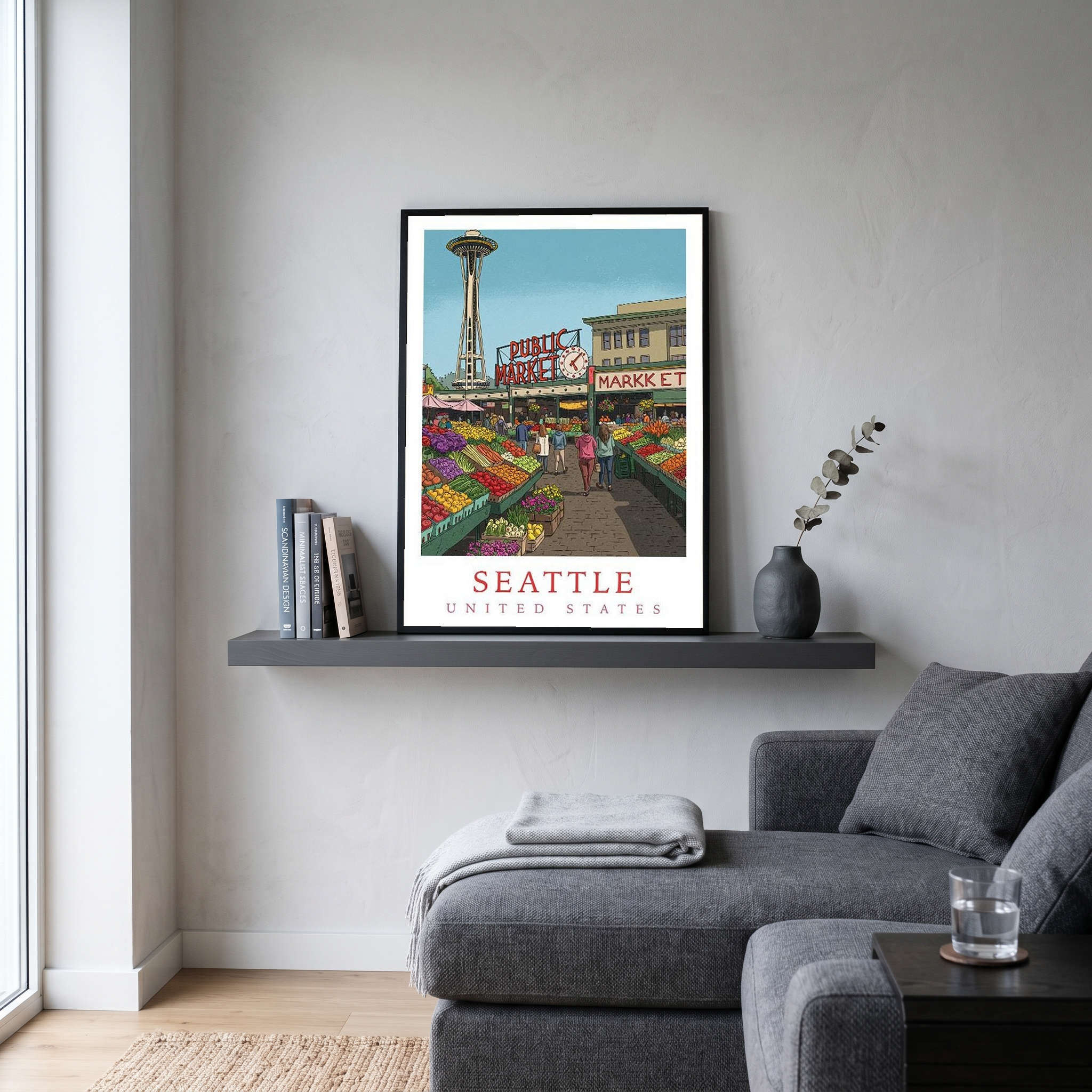Seattle USA — Pike Place Market Space Needle Wall Art Print