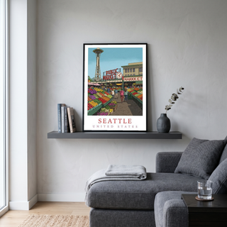 Seattle USA — Pike Place Market Space Needle Wall Art Print