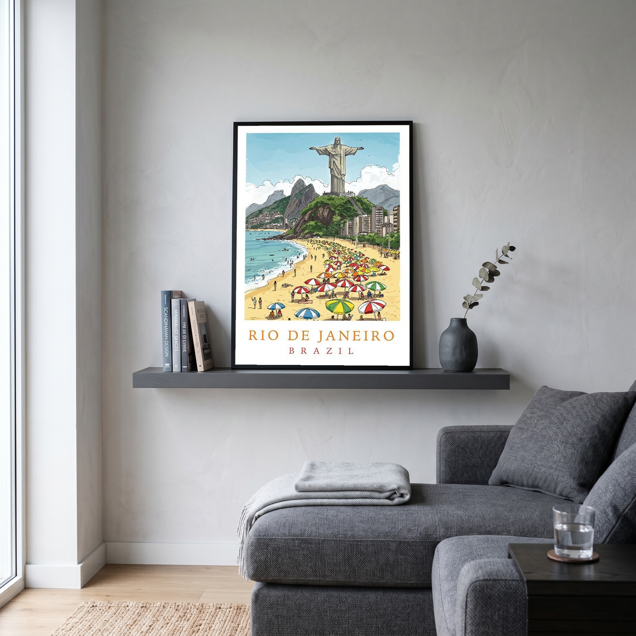Rio de Janeiro Brazil Travel Poster — Christ Redeemer Copacabana Print