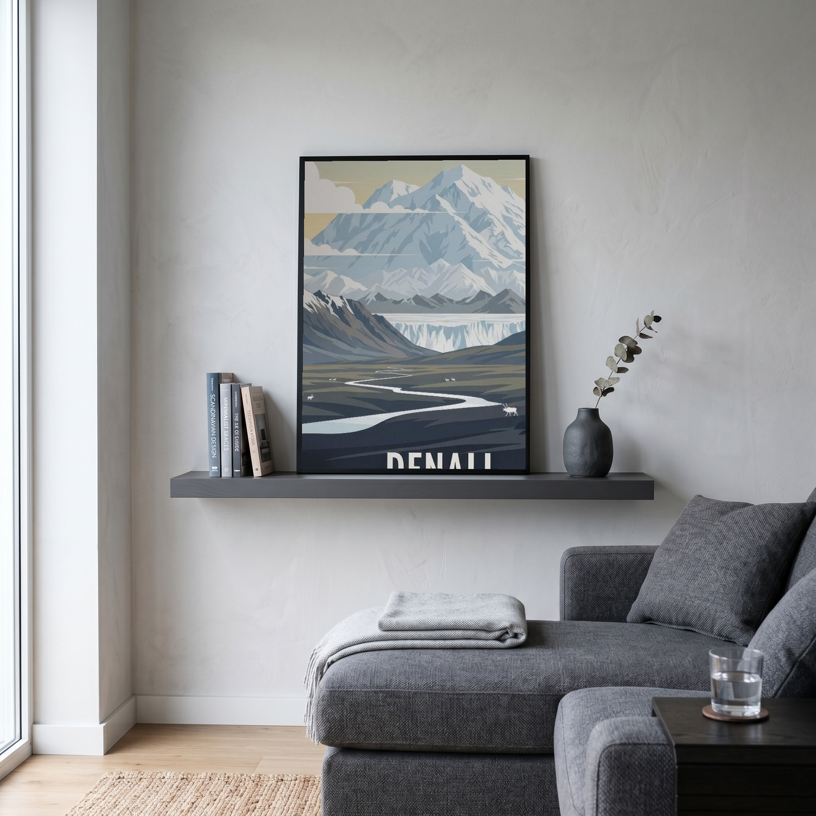 Denali National Park Poster — Vintage Alaska Caribou Mount McKinley Print
