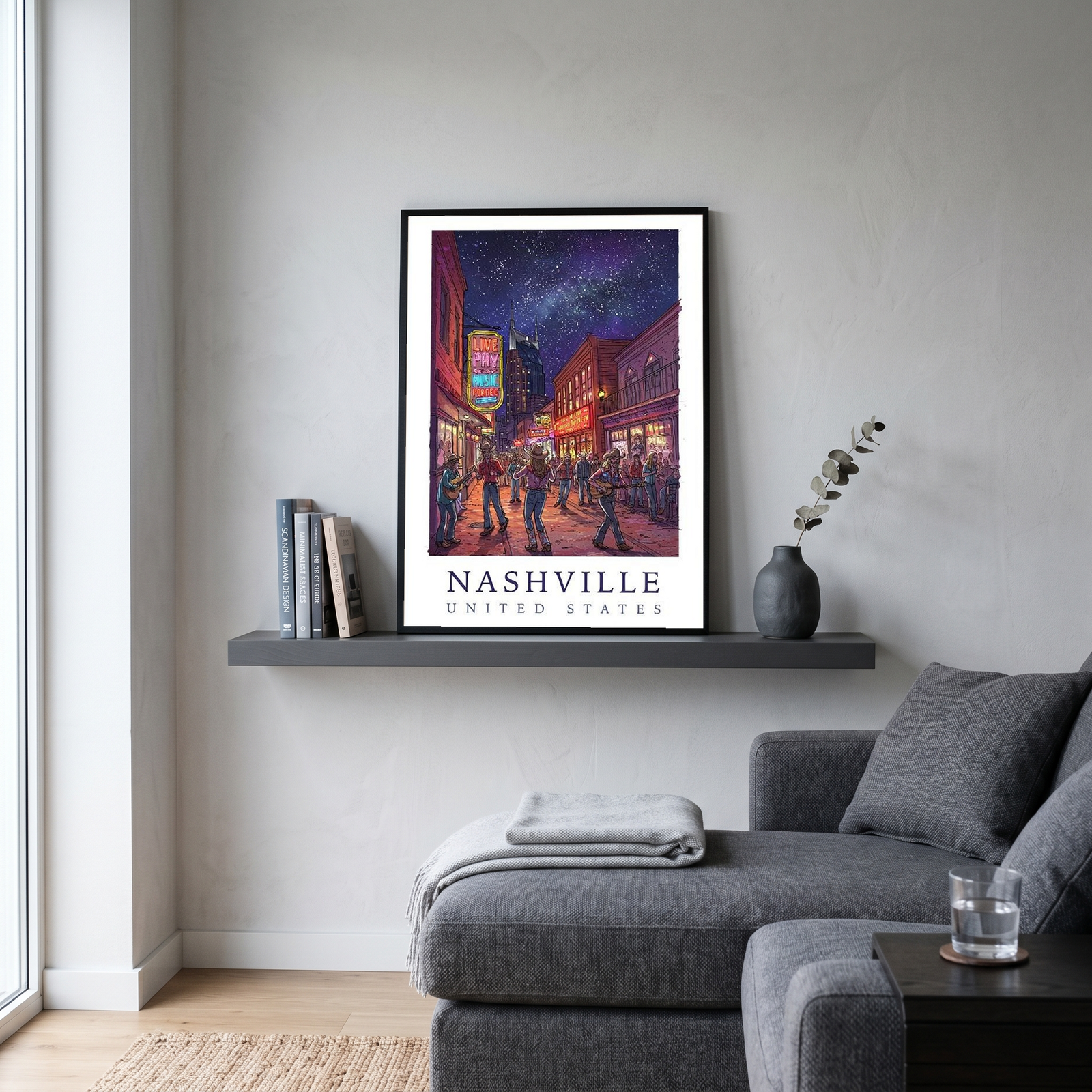 Nashville Travel Poster — Music City Broadway Honky Tonks Night Print
