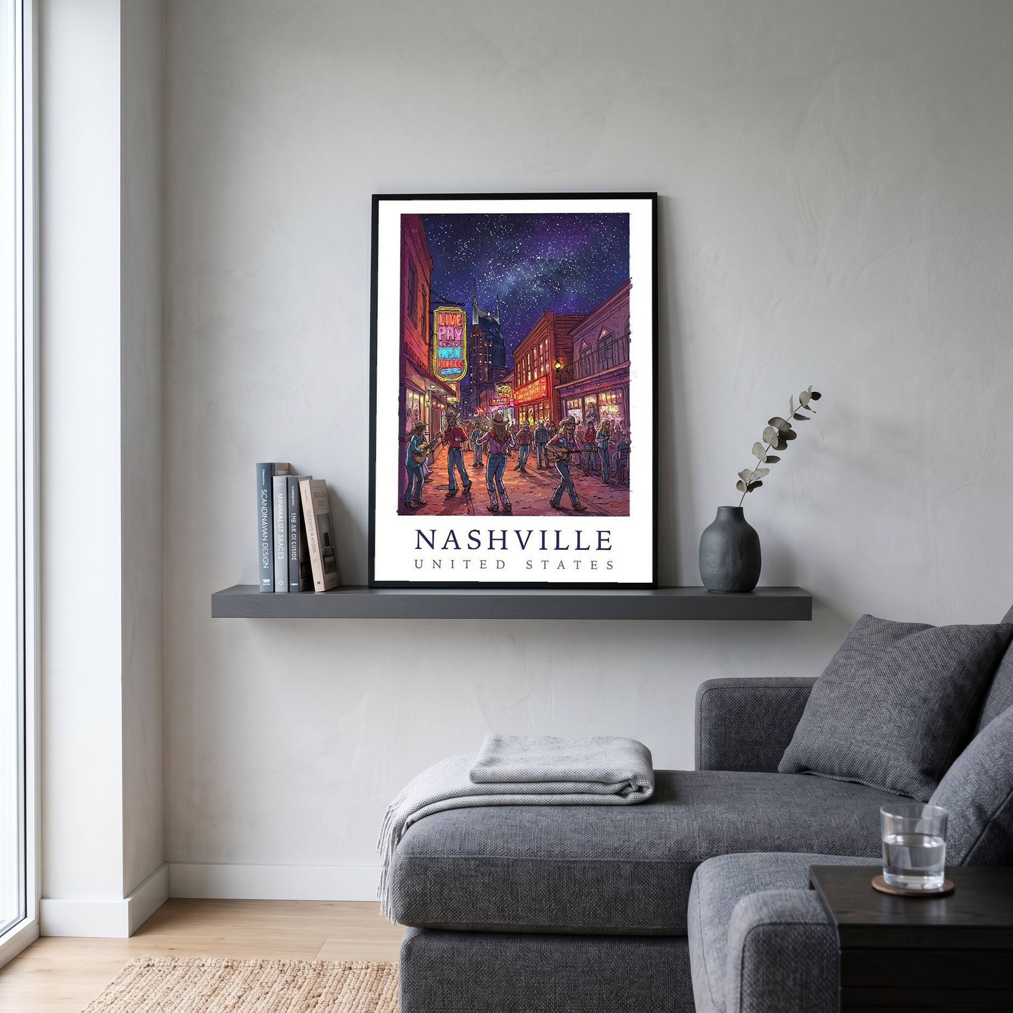 Nashville Travel Poster — Music City Broadway Honky Tonks Night Print