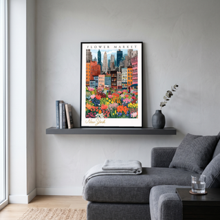 New York Flower Market Print — NYC Skyline Cityscape Botanical Art