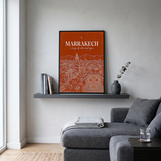 Marrakech Line Art Print — Terracotta Koutoubia Medina Skyline Wall Art