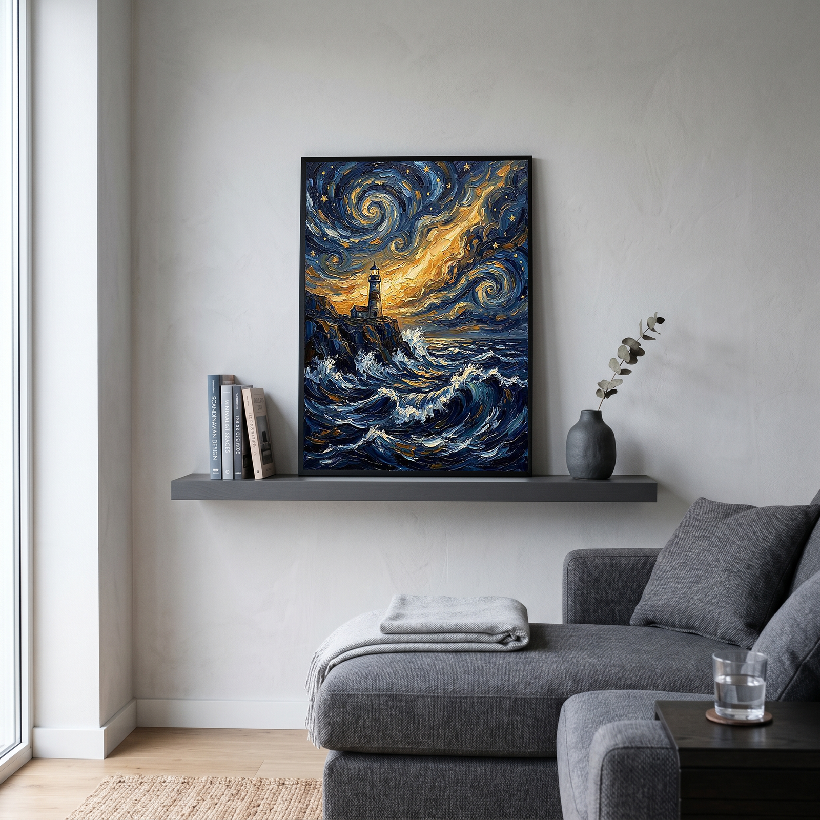 Lighthouse Stormy Sea Print — Van Gogh Starry Night Coastal Wall Art