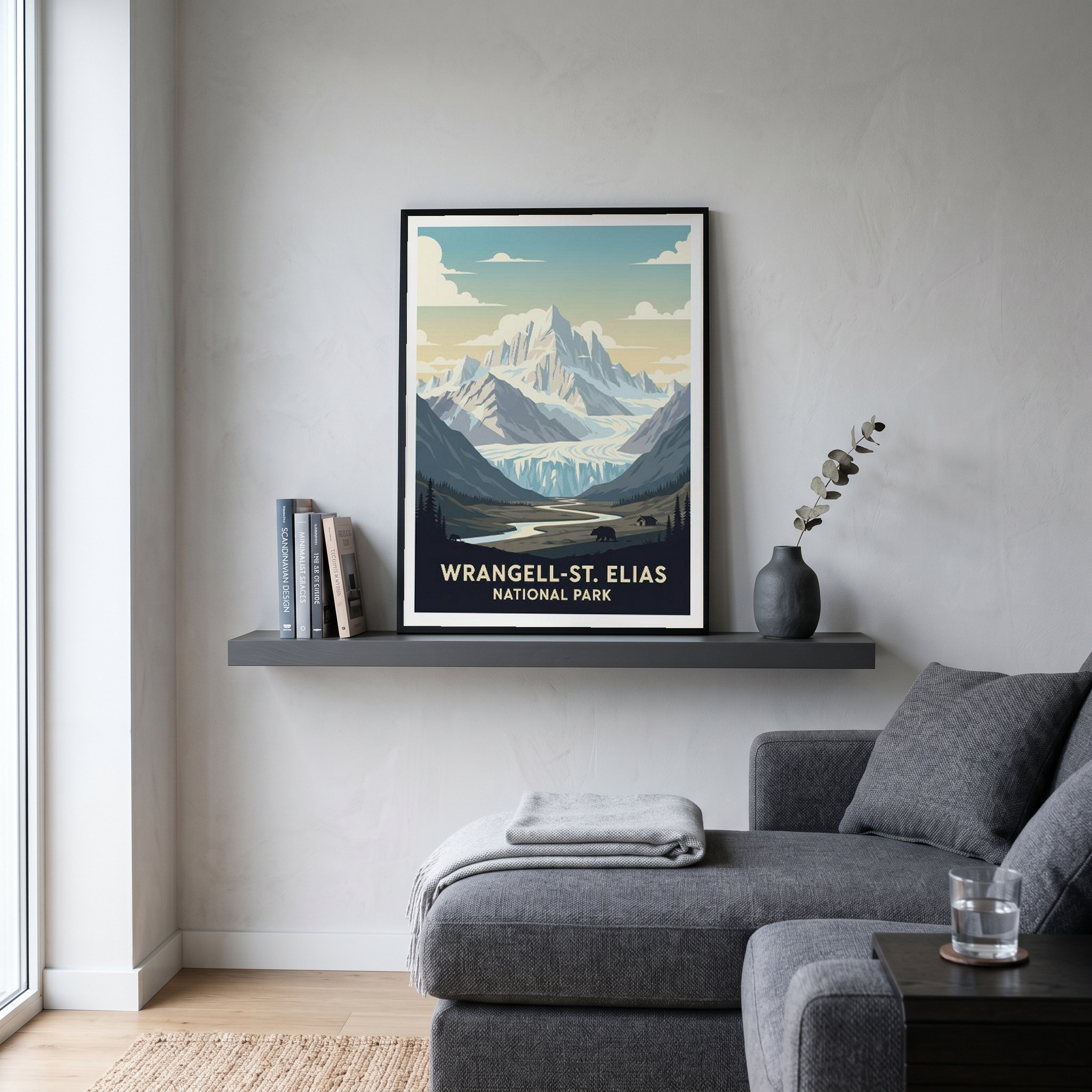 Wrangell-St. Elias National Park Poster — Vintage Alaska Glacier Mountain Bear Print