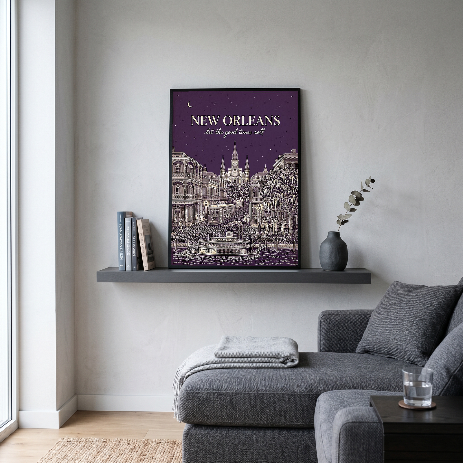 New Orleans Line Art Print — Aubergine French Quarter Skyline Wall Art