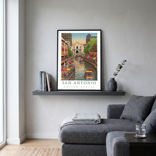 San Antonio Texas Travel Poster — Riverwalk Alamo Cityscape Print