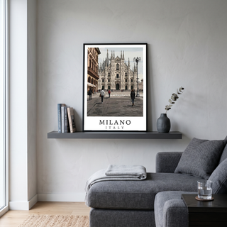 Milano Italy Travel Poster — Duomo Piazza Daytime Cityscape Print