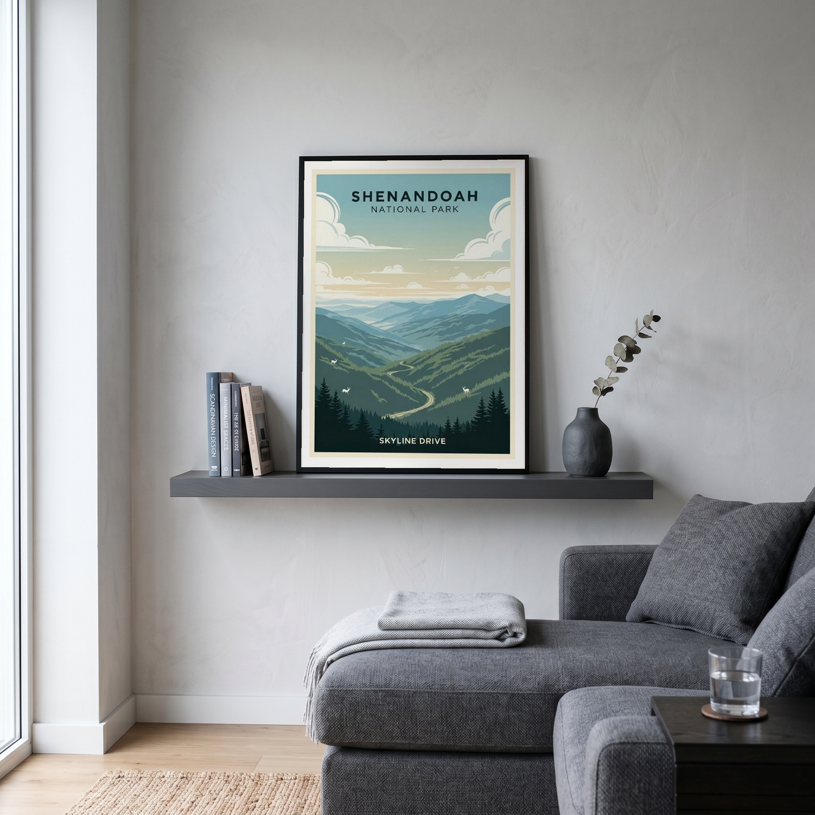 Shenandoah National Park Poster — Vintage Virginia Skyline Drive Deer Print